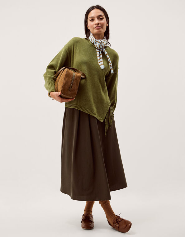 Fey Asymmetrical Fringe Jumper, Green (KHAKI), large