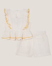 Parrot Embroidered Top & Shorts Set, Ivory (IVORY), large