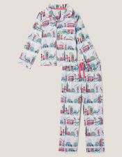Dinosaur London Print Long Pyjamas Set, Ivory (IVORY), large