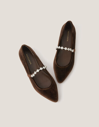 Elia Embellished Velvet Pumps, Brown (CHOCOLATE), large