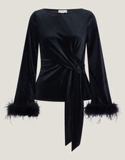 Freya Feather Velvet Top, Black (BLACK), large