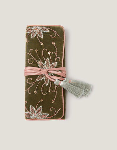 Floral Embroidered Velvet Jewellery Storage Roll , , large