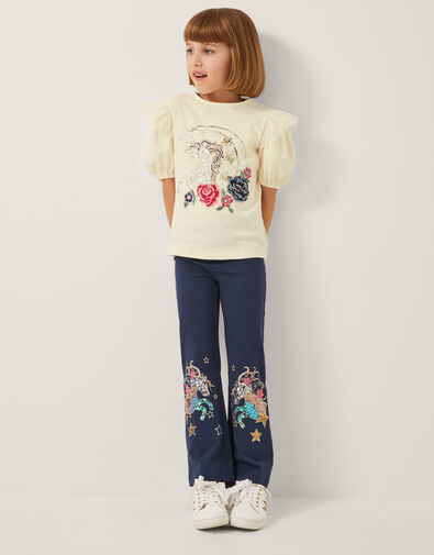 Unicorn Sequin Flare Leggings, Blue (NAVY), large