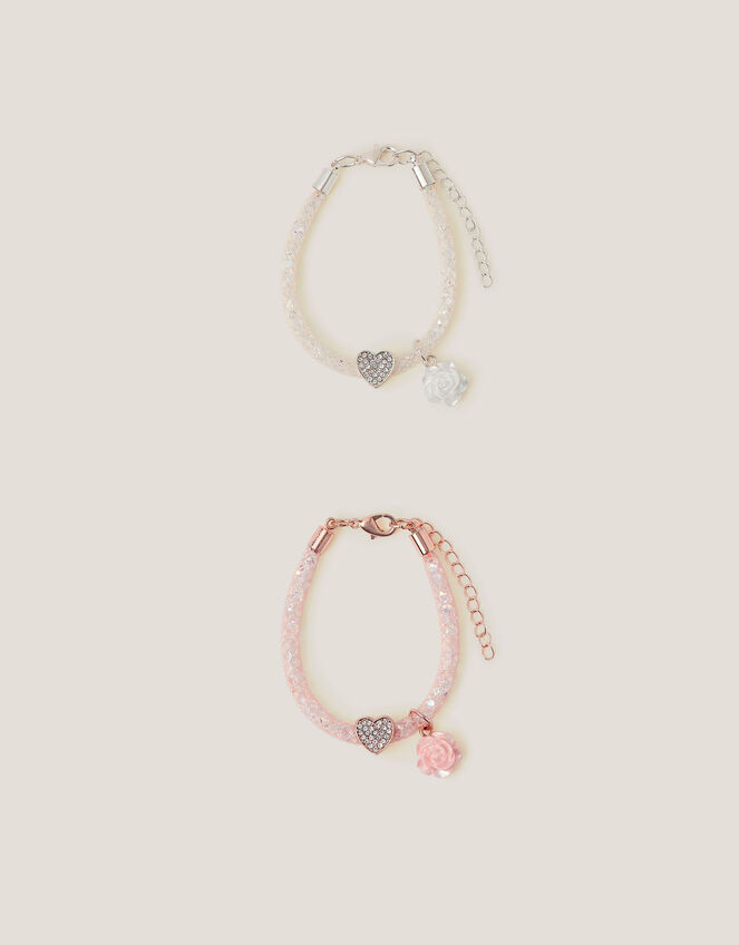 2-Pack Heart & Rose Tube Bracelets, , large