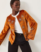 Venus Embroidered Velvet Jacket, Orange (ORANGE), large