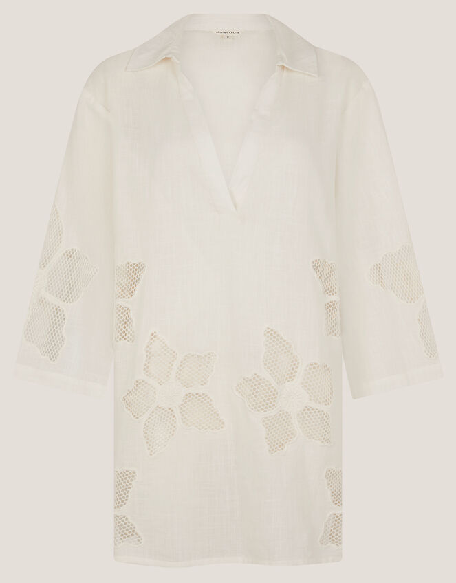 Joanna Cutwork Beach Shirt, Ivory (IVORY), large