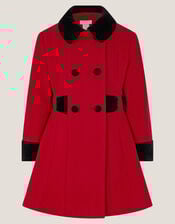 Contrast Double-Breasted Velvet Coat, Red (RED), large