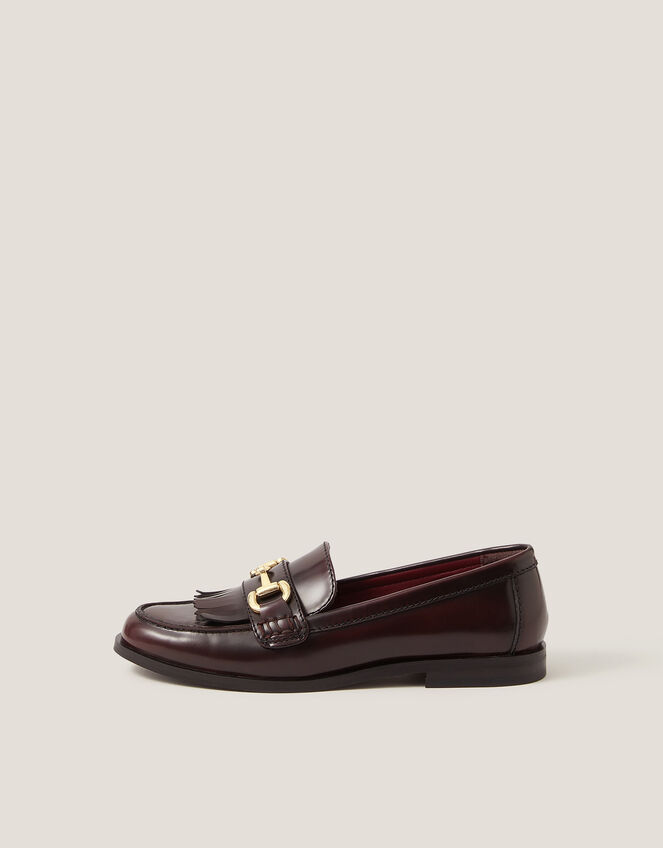 Britt Fringe Leather Loafers, Red (BURGUNDY), large