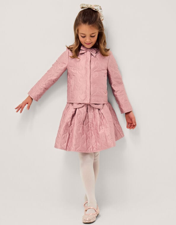 Bow Quilted Satin Jacket, Pink (PALE PINK), large