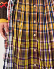 Monsoon x Sarah Corbett-Winder Tartan Pleated Midi Skirt, Yellow (YELLOW), large