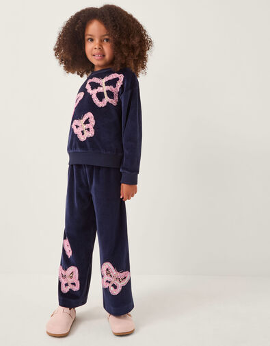 Butterfly Embellished Wide Leg Trousers, Blue (NAVY), large