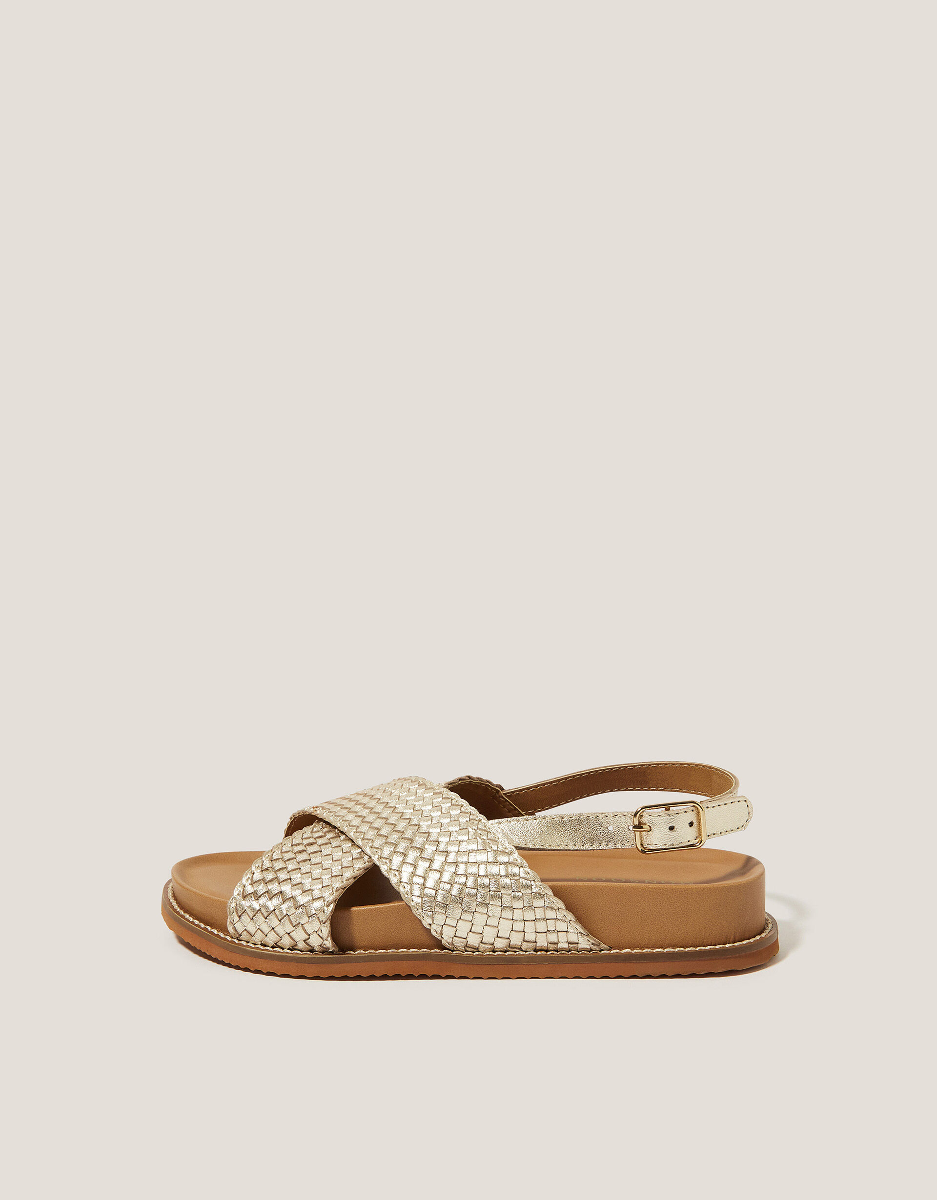 Bree Woven Leather Crossover Sandals, Gold (GOLD), large