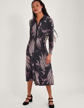 Feather Print Shirt Dress, Black (BLACK), large