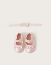 Baby Shimmer Booties and Bow Headband Set, Pink (PINK), large