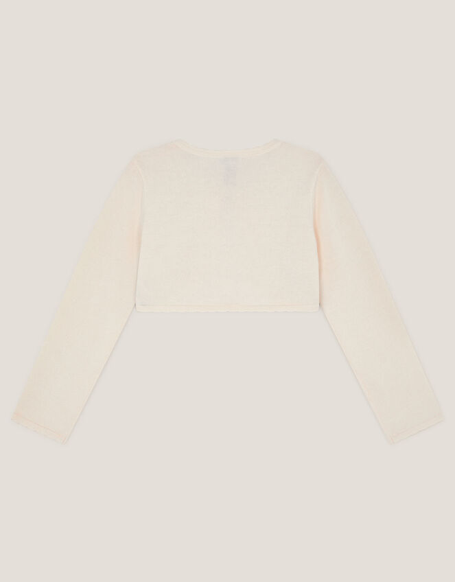 Sequin Flower Embellished Cardigan, White (WARM IVORY), large