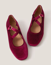 Dana Velvet Crossover Ballet Flats, Red (BURGUNDY), large
