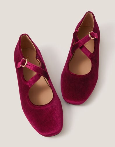 Dana Velvet Crossover Ballet Flats, Red (BURGUNDY), large