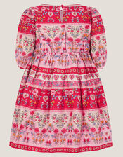 Heart Embroidered Floral Print Dress, Pink (PINK), large