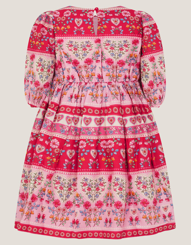 Heart Embroidered Floral Print Dress, Pink (PINK), large