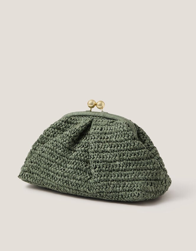 Lana Raffia Clutch Bag, Green (SAGE), large