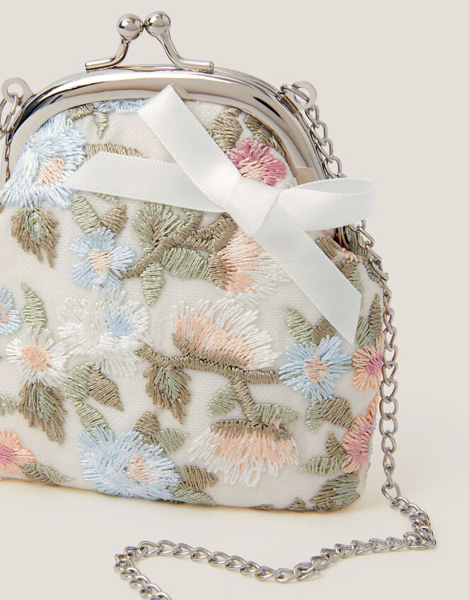 Floral Embroidered Clip Frame Bag, , large