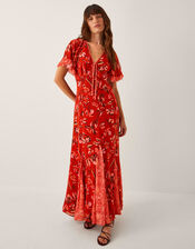 Tallie Floral Cape Maxi Dress, Orange (RUST), large