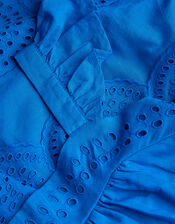 Broderie Tiered Cotton Dress, Blue (BLUE), large