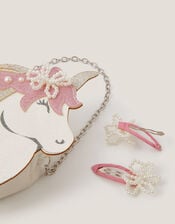 Glitter Unicorn Bag & Pearly Hair Clips Set, , large