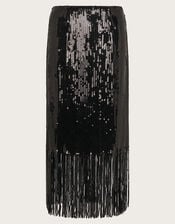 Shay Sequin Tassel Pencil Skirt, Black (BLACK), large