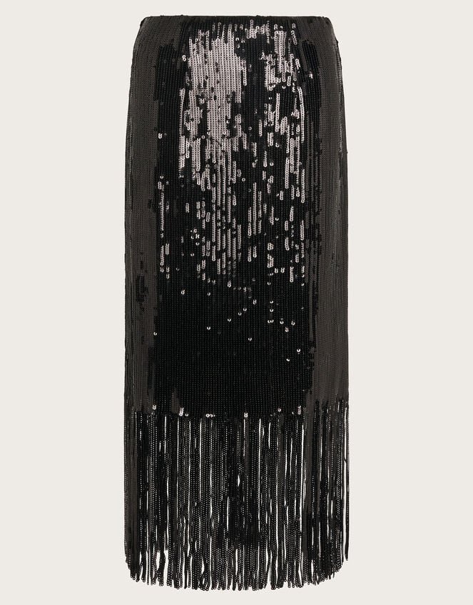 Shay Sequin Tassel Pencil Skirt, Black (BLACK), large