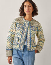 Judy Geometric Print Quilted Jacket, Ivory (IVORY), large