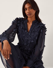 Gwen Appliqué Long Sleeve Midi Dress, Blue (NAVY), large