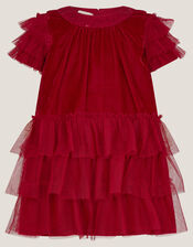 Baby Alexandra Velvet Ruffle Party Dress, Red (RED), large
