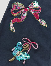 Sequin Bow Embellished Flare Leggings, Blue (NAVY), large