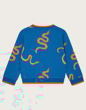 Snake Print Sweatshirt, Blue (BLUE), large