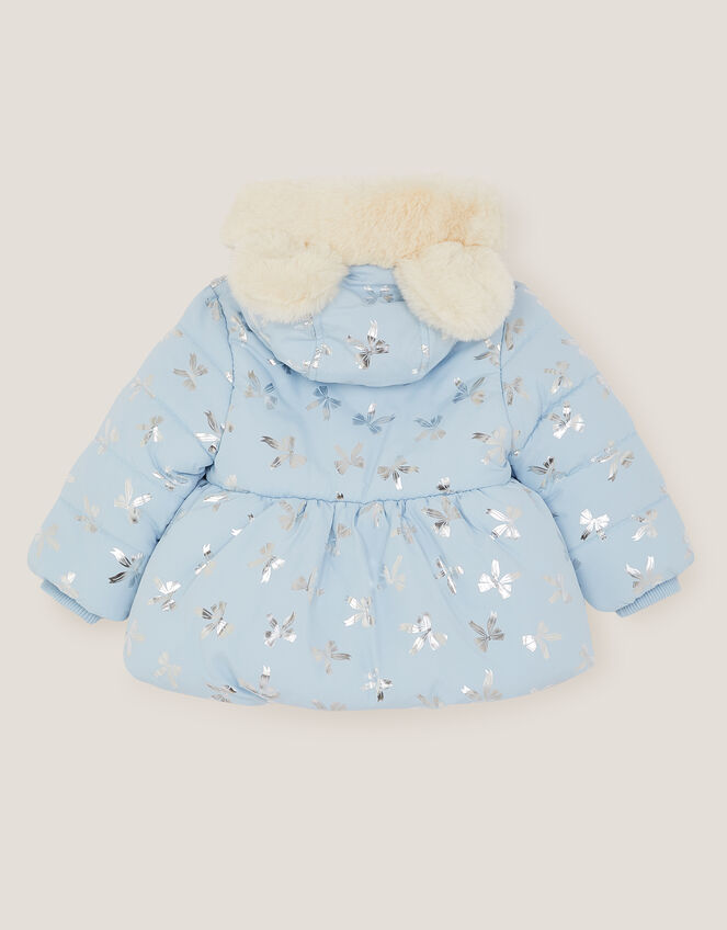 Baby Faux Fur Hooded Bow Coat, Blue (BLUE), large