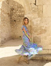 Piti Cuiti Paisley Print Tiered Maxi Dress, Blue (BLUE), large