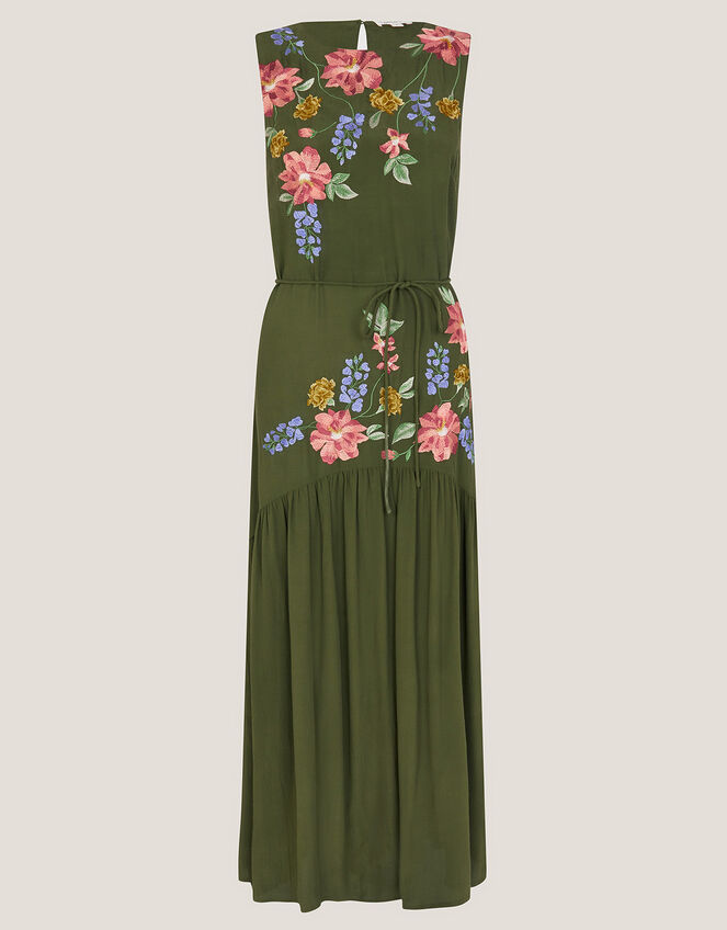 Odelle Floral Embroidered Midi Dress, Green (KHAKI), large