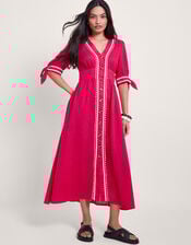 Lita V-Neck Ric Rac Midi Dress, Pink (PINK), large