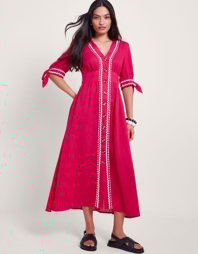 Lita V-Neck Ric Rac Midi Dress, Pink (PINK), large