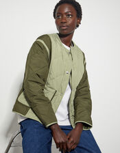 Lulu Two-Tone Quilted Jacket, Green (KHAKI), large