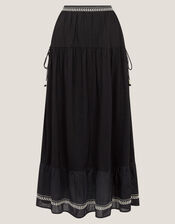 Fenn Embroidered Frill Maxi Skirt, Black (BLACK), large