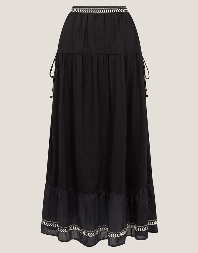 Fenn Embroidered Frill Maxi Skirt, Black (BLACK), large