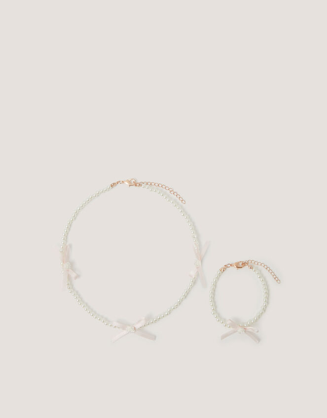 Rose Bow Pearl Necklace & Bracelet Set, , large