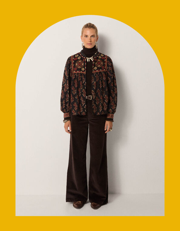 Maison Hotel Scarlet Mix Print Blouse, Black (BLACK), large