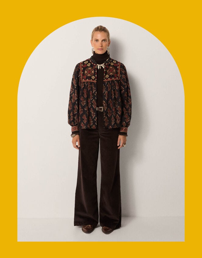 Maison Hotel Scarlet Mix Print Blouse, Black (BLACK), large