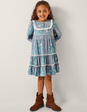 Paisley Lace Tiered Dress, Blue (BLUE), large