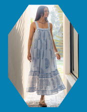 Dilli Grey Kaya Sleeveless Block Print Midi Dress, Blue (BLUE), large