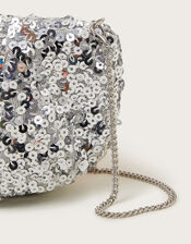 Sequin Embellished Ruched Bag, Silver (SILVER), large