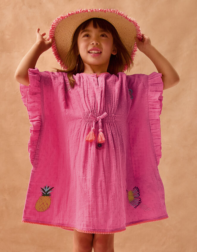 Embroidered Cotton Kaftan, Pink (PINK), large